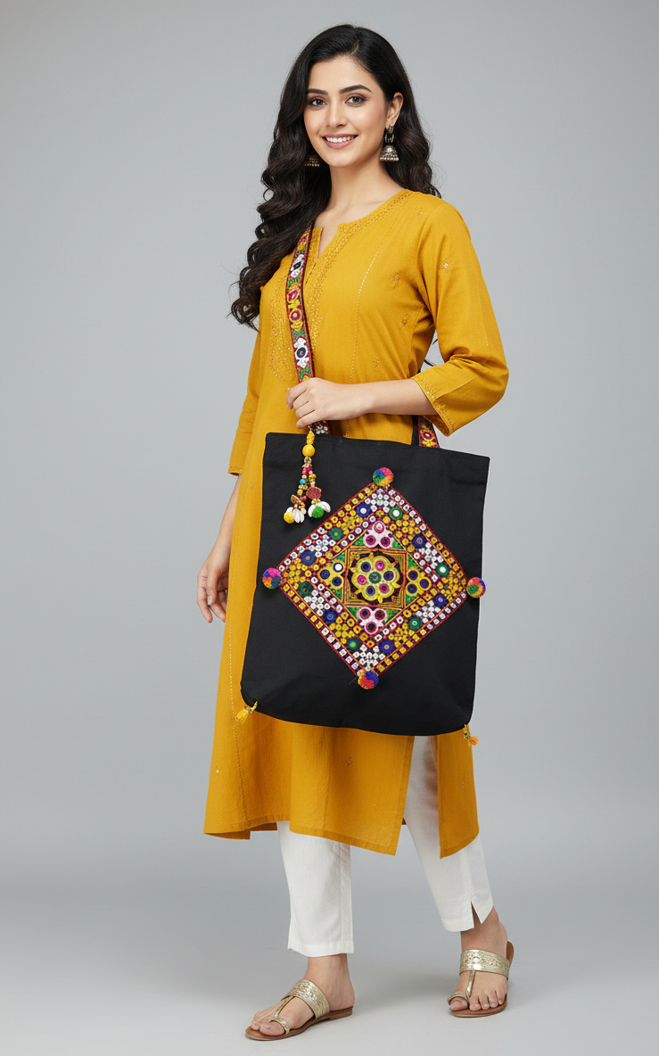 Boho Rang Mirror-Embroidered Tote