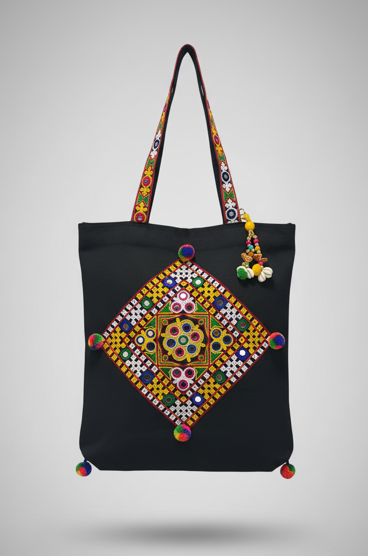 Boho Rang Mirror-Embroidered Tote