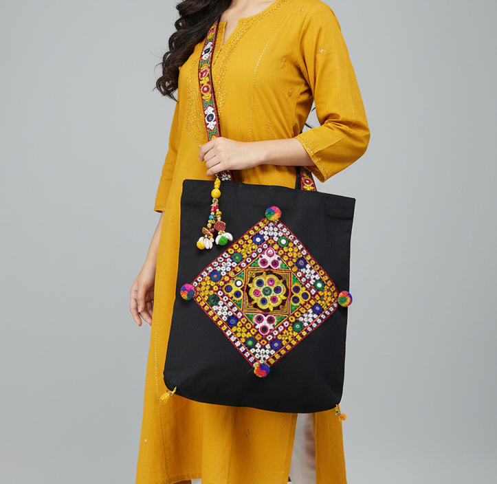 Boho Rang Mirror-Embroidered Tote