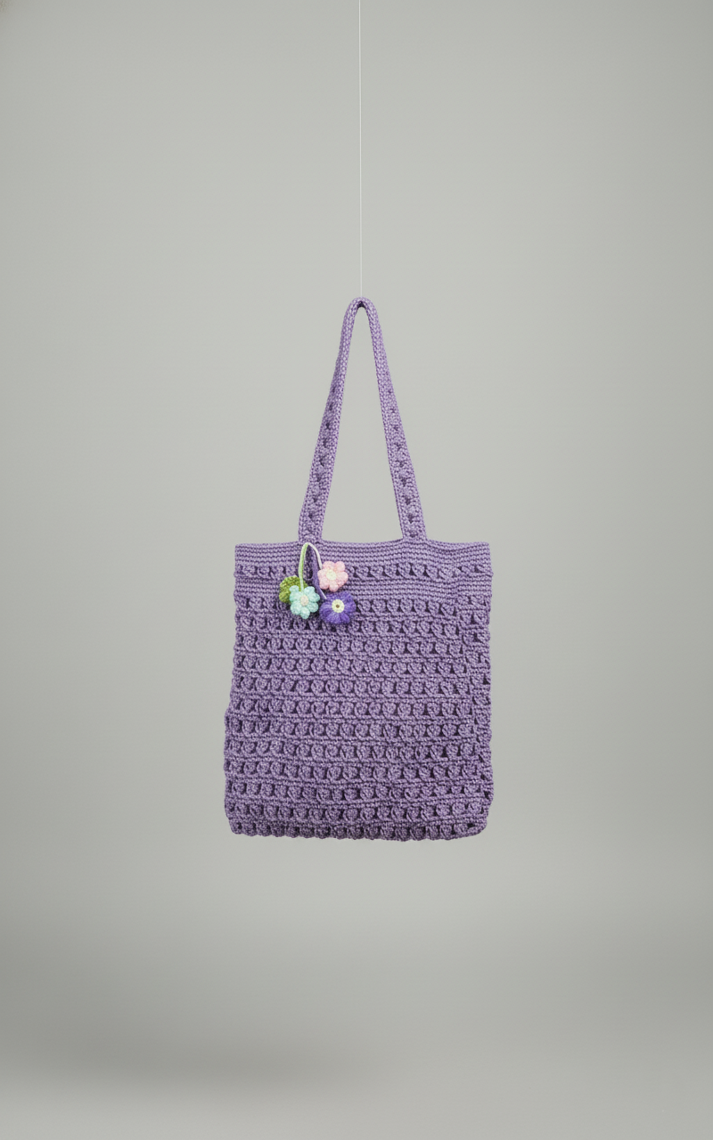 Lavender Bloom Crochet Tote Bag