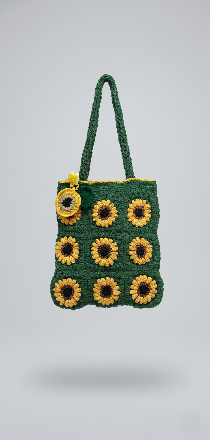 Sunflower Meadow Crochet Tote Bag