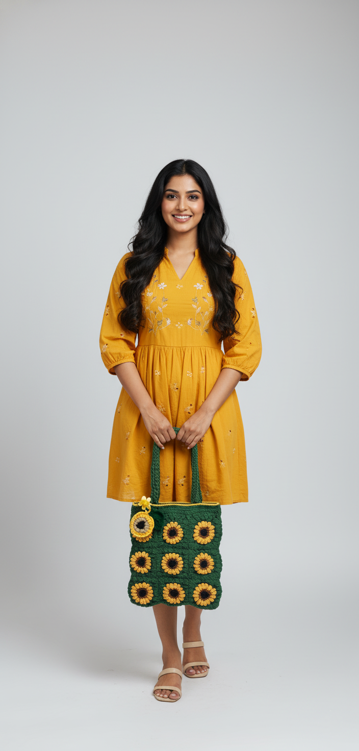 Sunflower Meadow Crochet Tote Bag