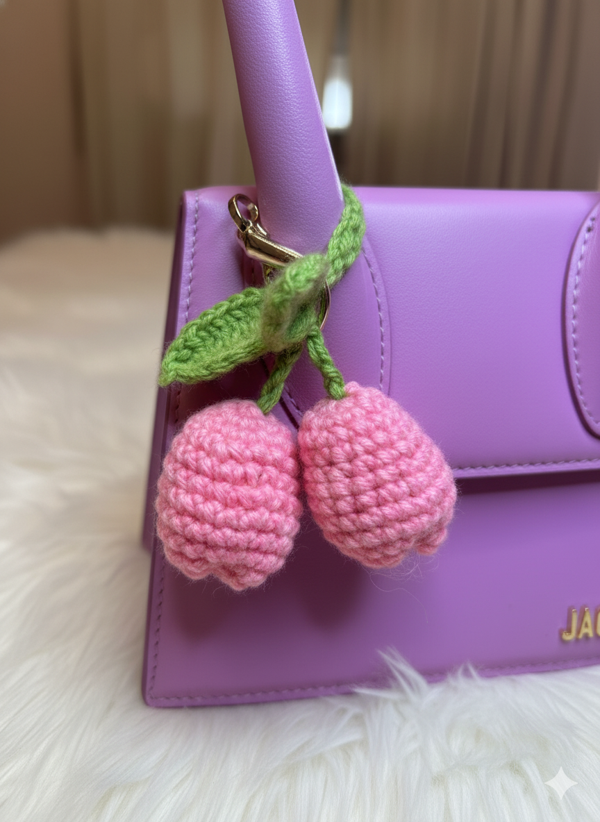 Crochet Tulip Bag Charm- Pretty In Pink