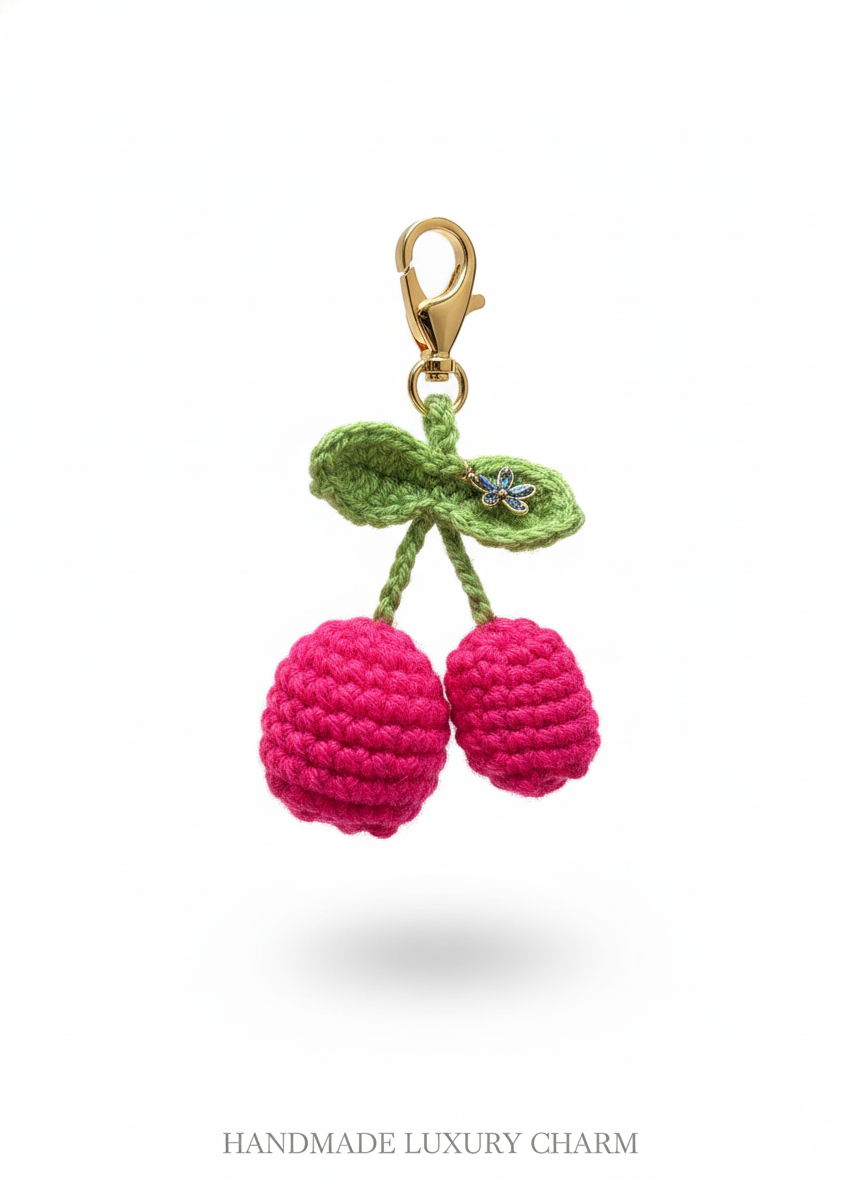 Crochet Tulip Bag Charm- Dark pink