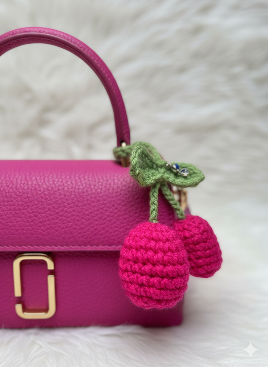 Crochet Tulip Bag Charm- Dark pink