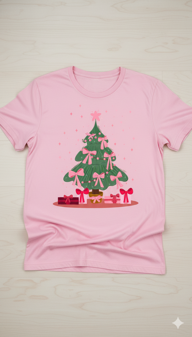 “Pink Bow Christmas Tree Tee”
