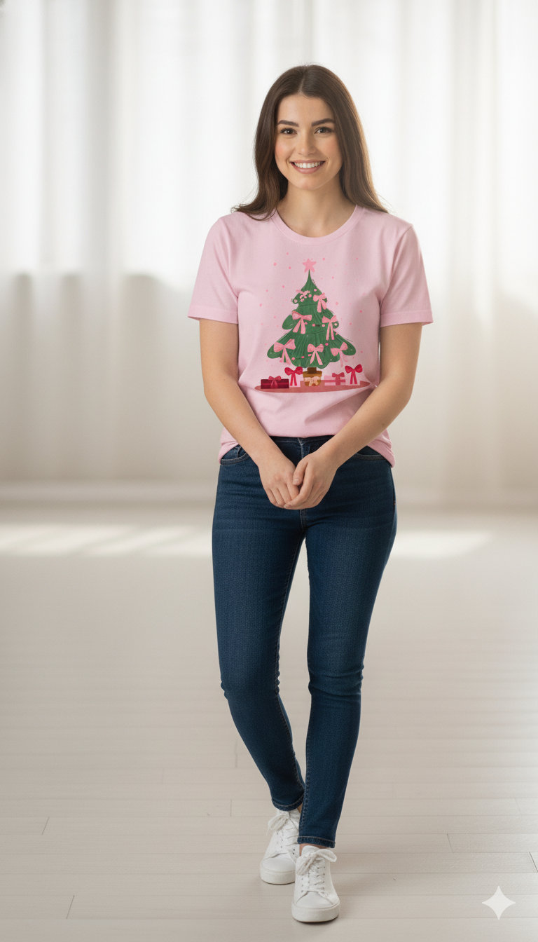 “Pink Bow Christmas Tree Tee”