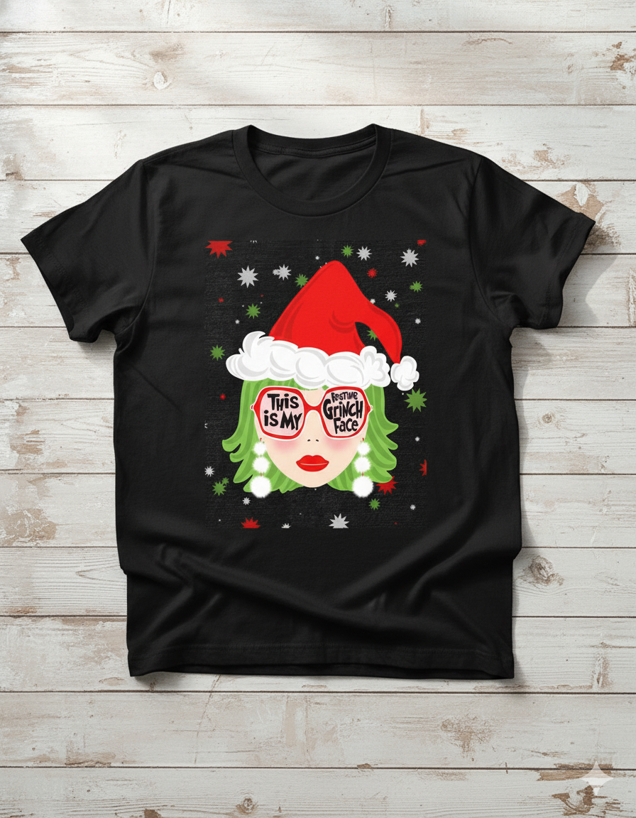 Festive Grinch Face Tee – Christmas Mood Activated