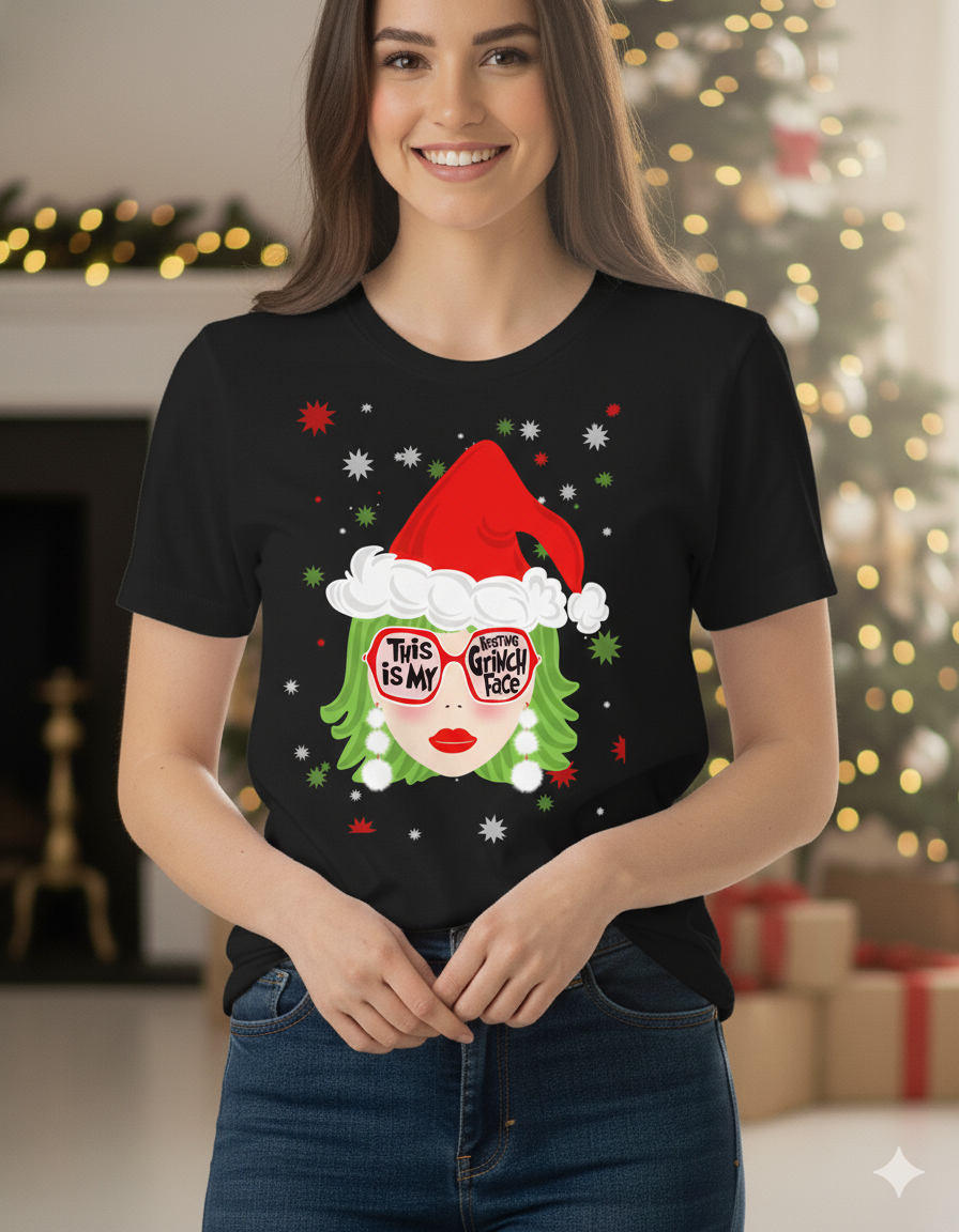 Festive Grinch Face Tee – Christmas Mood Activated