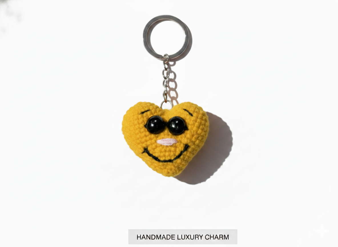 “Sunny Smiley Heart Charm – Handmade Pocket of Joy”