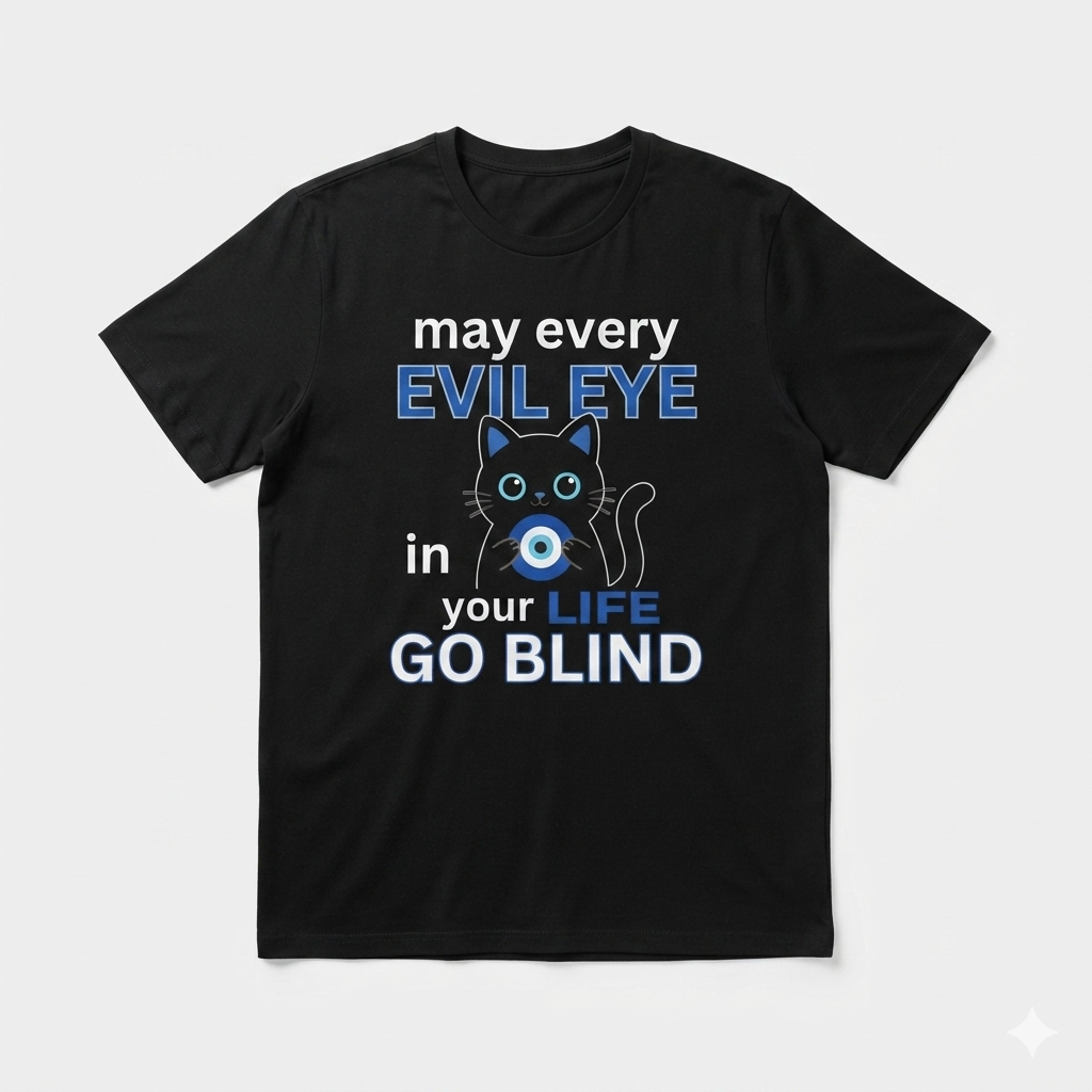 May Every Evil Eye Go Blind” Lucky Cat T-shirt