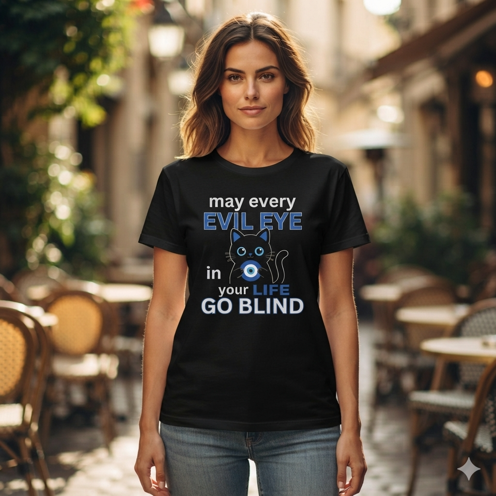 May Every Evil Eye Go Blind” Lucky Cat T-shirt