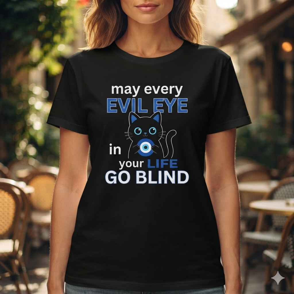May Every Evil Eye Go Blind” Lucky Cat T-shirt