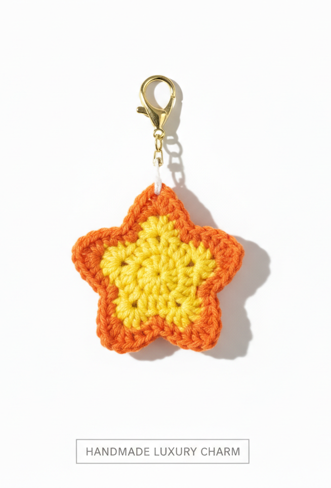 Sunburst Crochet Star Charm – Handmade Glow