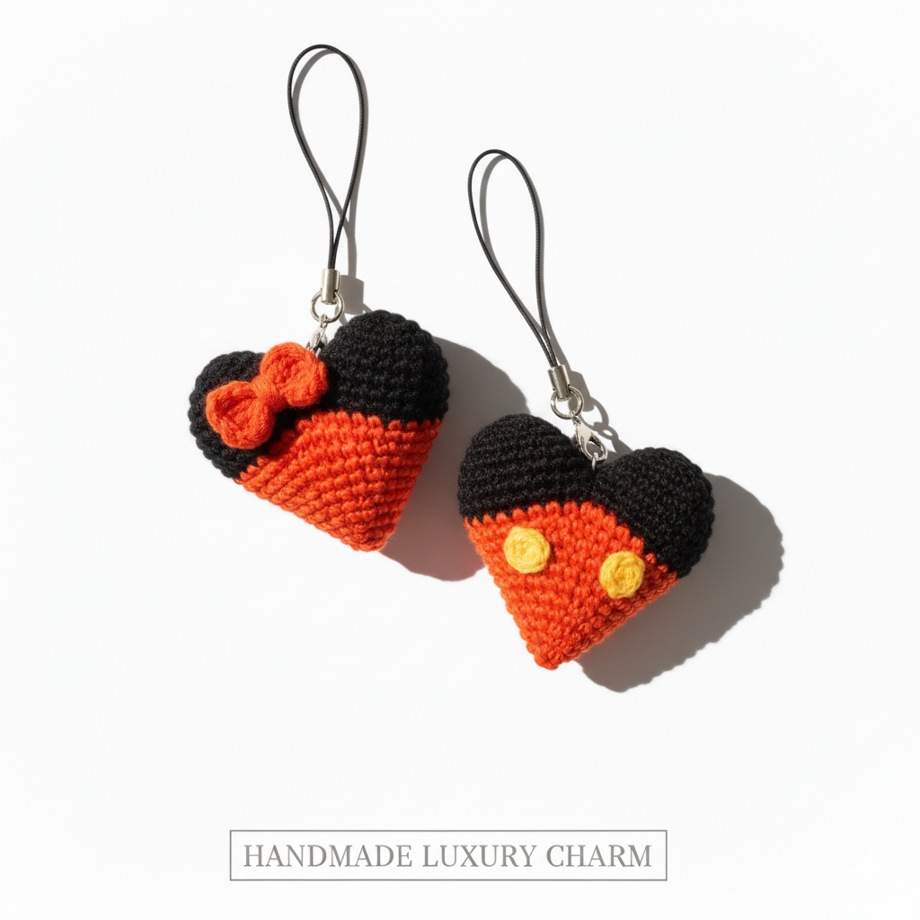 Handmade Crochet Mouse Heart Charm – Cute Mini Keychain & Bag Accessory