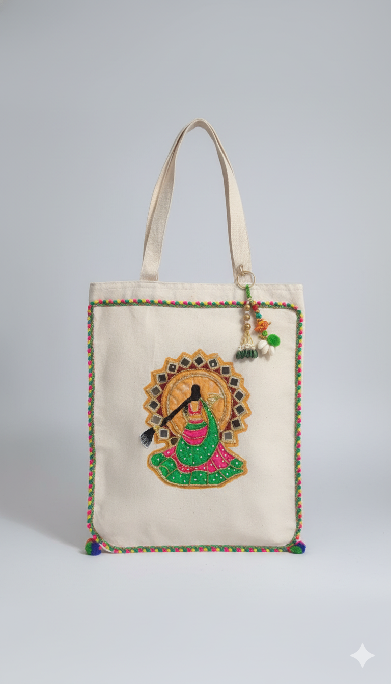 🪔 Ghoomar Glow Ethnic Jute Tote 🪔