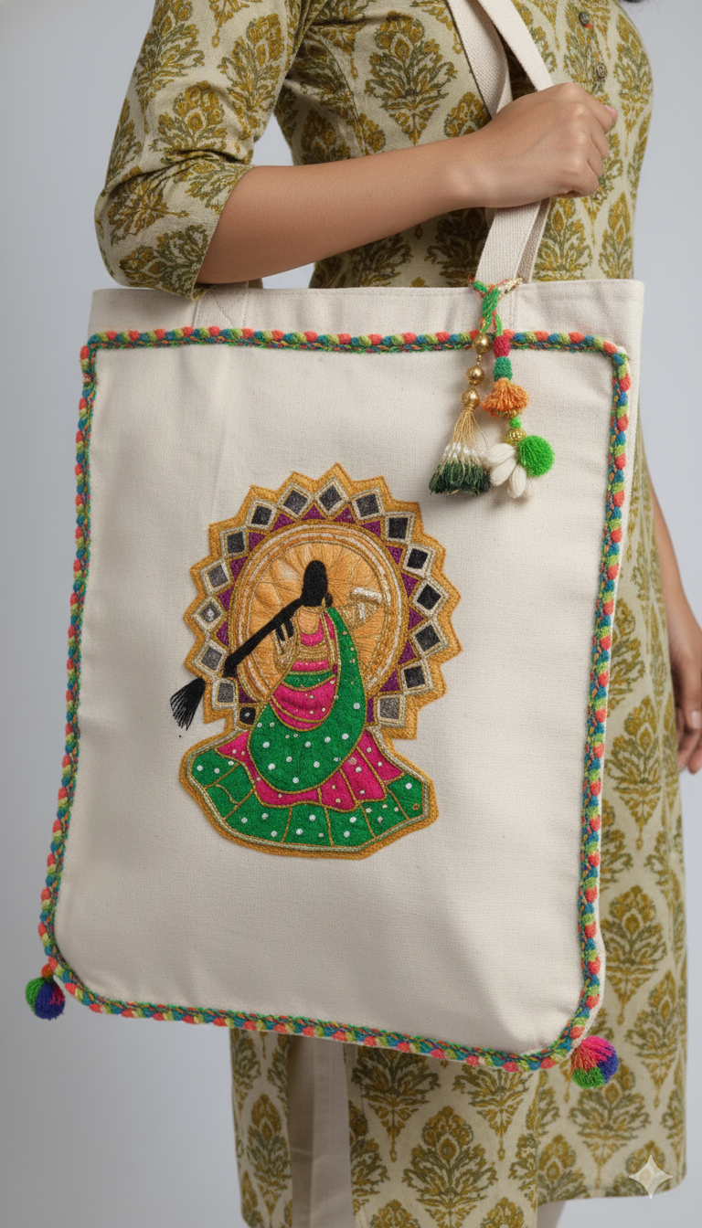 🪔 Ghoomar Glow Ethnic Jute Tote 🪔