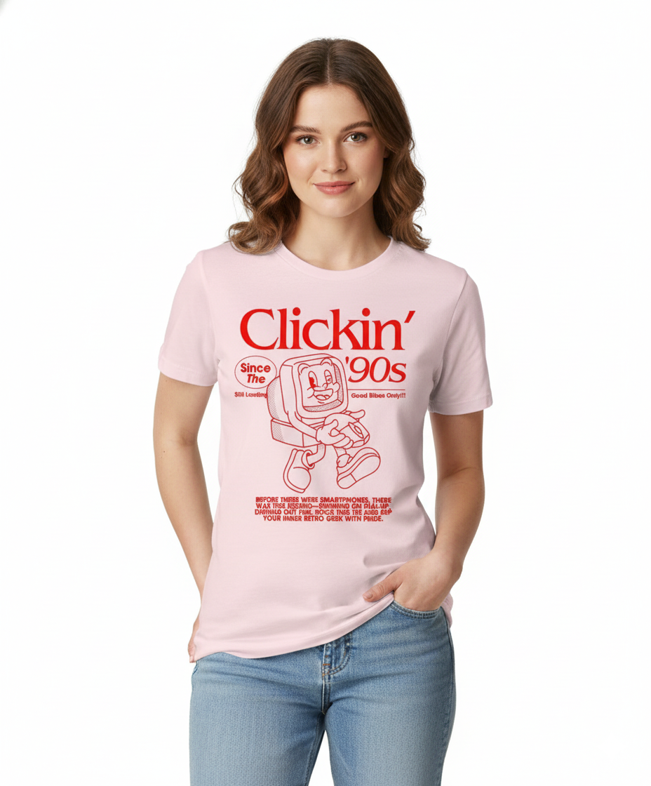 💾 Clickin’ 90s Retro Pink Cotton Tee