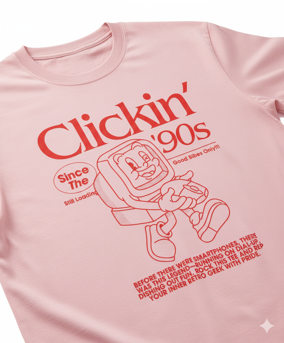 💾 Clickin’ 90s Retro Pink Cotton Tee