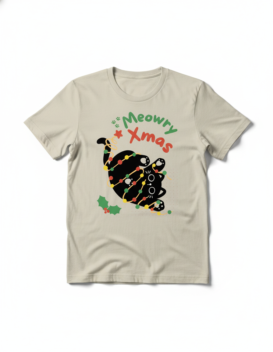 🎄 “Meowry Xmas” Cat Christmas Tee — Cute, Cozy &Purr-fectly Festive! 🐾