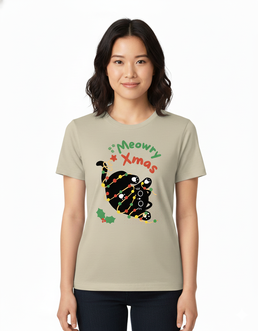 🎄 “Meowry Xmas” Cat Christmas Tee — Cute, Cozy &Purr-fectly Festive! 🐾