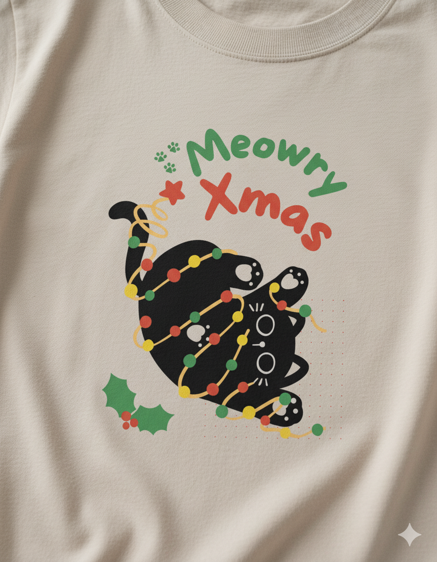 🎄 “Meowry Xmas” Cat Christmas Tee — Cute, Cozy &Purr-fectly Festive! 🐾