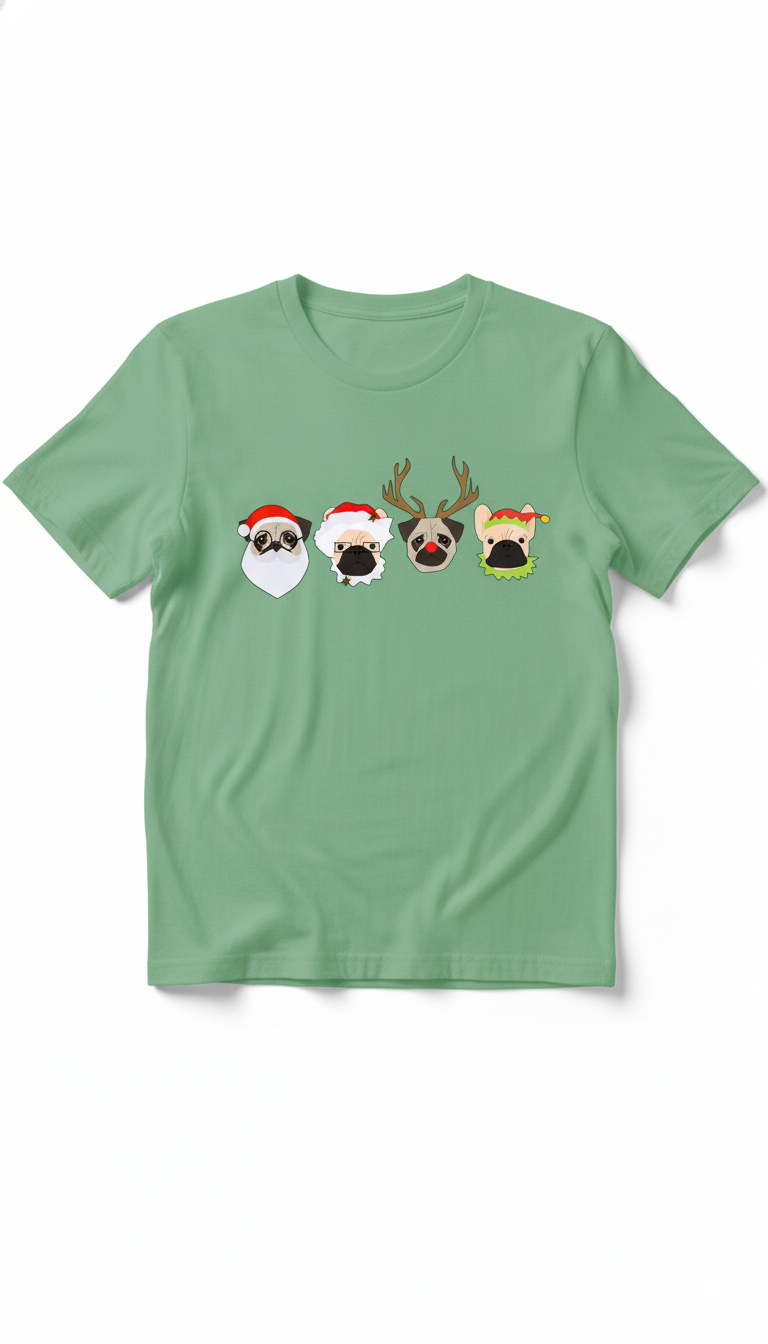 Festive Pug Faces Holiday Tee