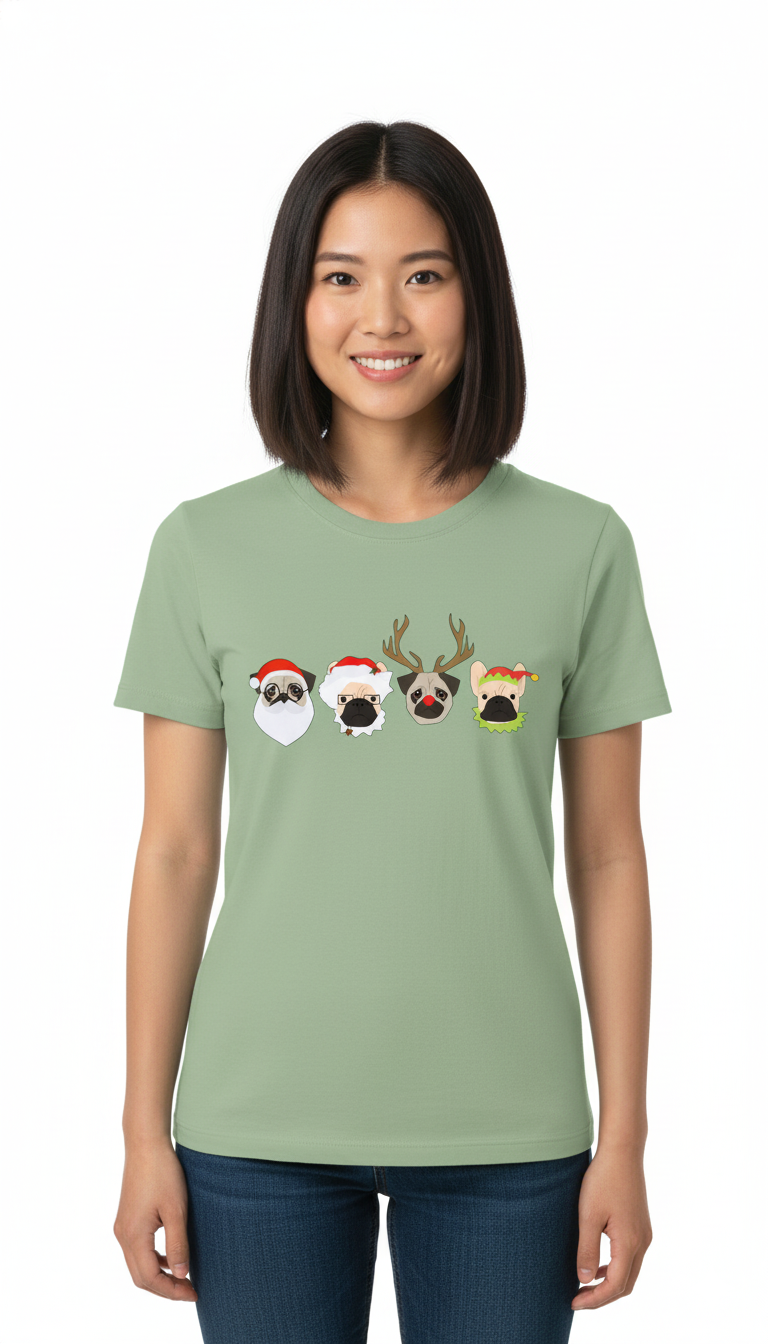 Festive Pug Faces Holiday Tee