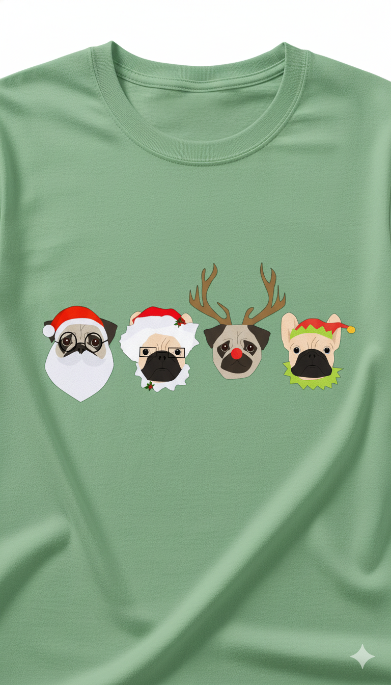 Festive Pug Faces Holiday Tee