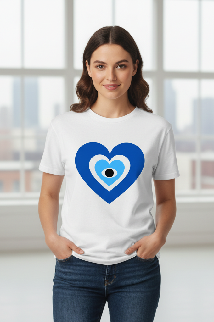💙 Protected Love Tee – Evil Eye Heart