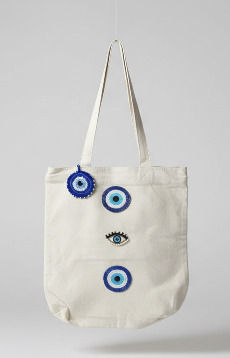 Pure Aura Tote – Handcrafted Evil Eye Canvas Bag