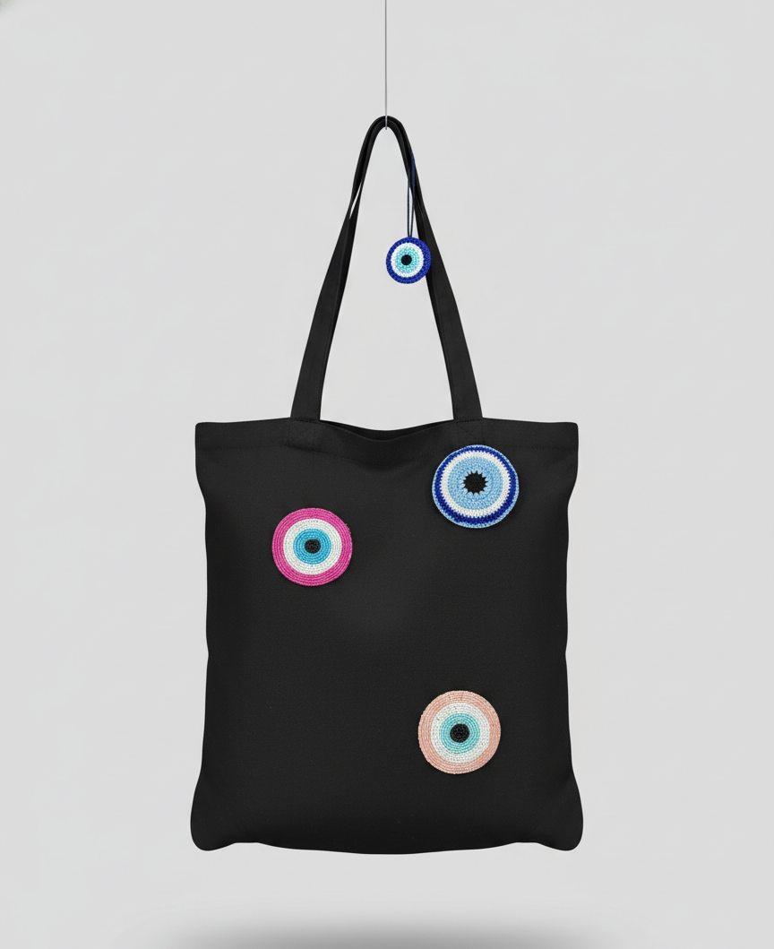 Midnight Charm Tote – Handcrafted Evil Eye Statement Bag