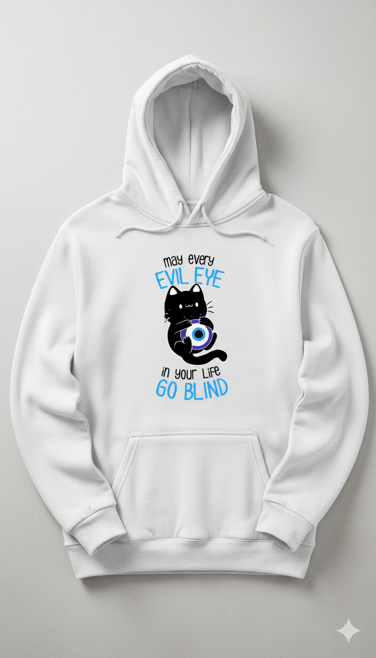 "May Every Evil Eye Go Blind” Lucky Cat Hoodie